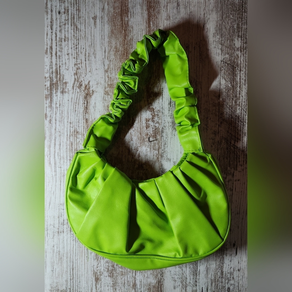 SHEIN Vibrant Lime Green Ruched Clutch Mini Fashion Solid Color Pleated Handbag